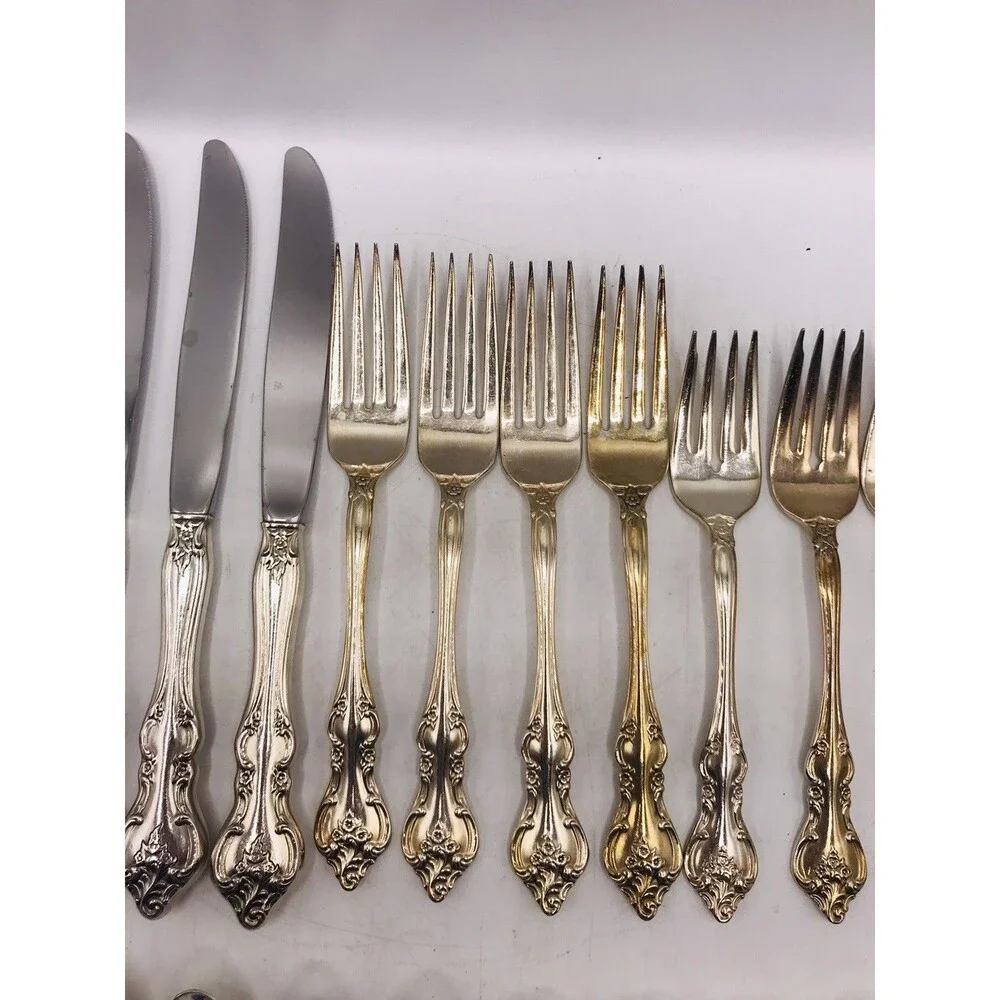 International Deep Silver Inlaid ORLEANS Flatware Set 53pc Vintage Silverplate